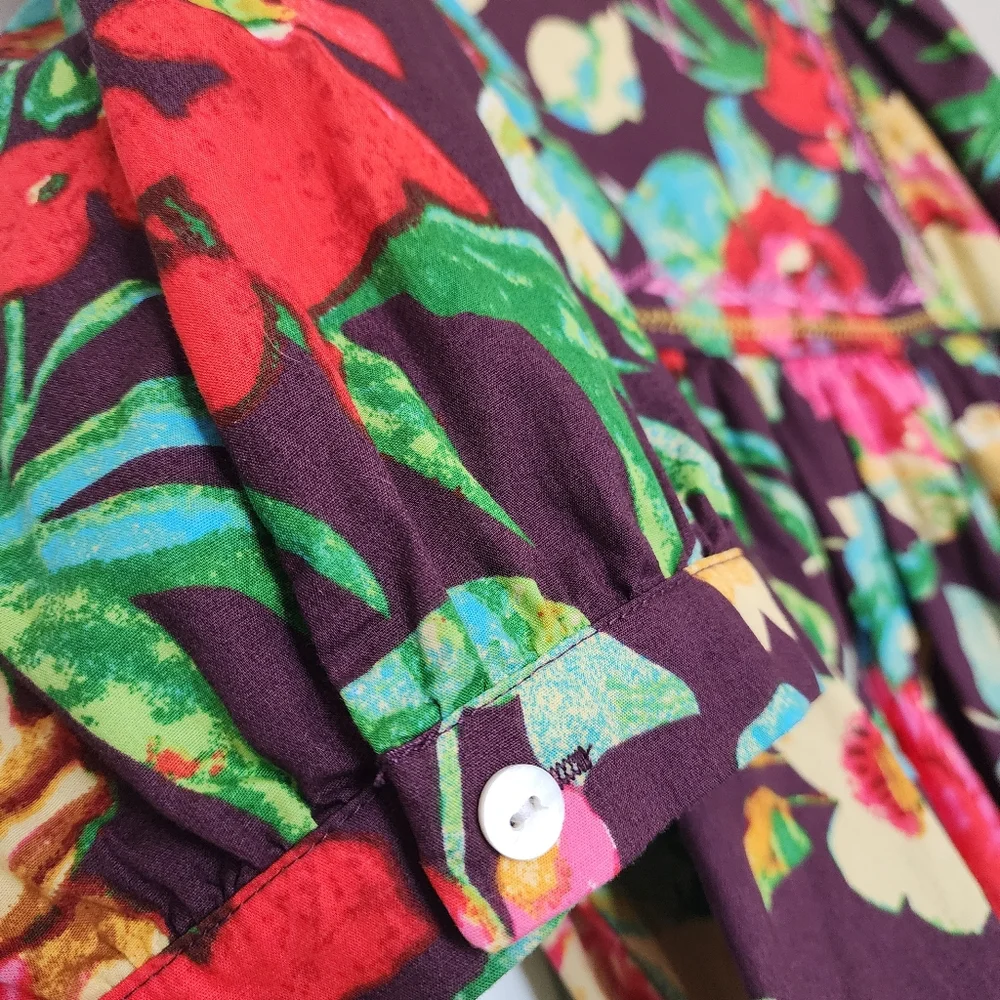 Boutique Purple Floral Embroidered Multicolor Women's Puff Sleeve Top XL - Picture 4 of 13